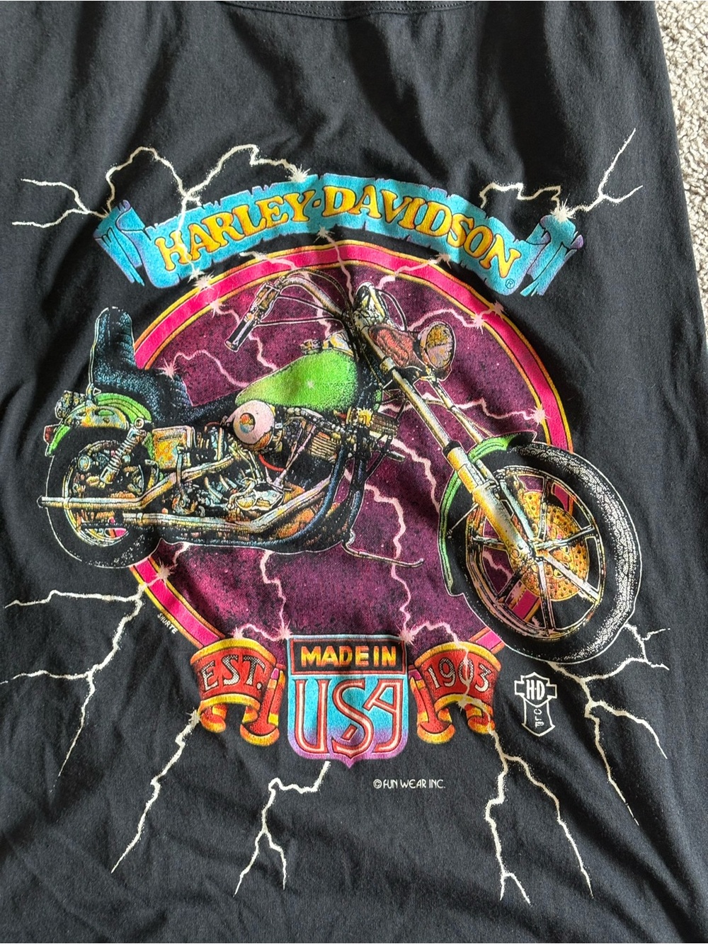 Vintage Harley-Davidson Black Tank Top with Multicolor Motorcycle Graphic